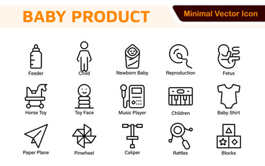 Baby Product and Game Icon Set. A charming collection of icons designed for parents and caregivers, perfect for websites, apps, and marketing materials focused on baby products and playful learning.