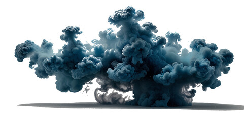 Beautiful blue smoke plume isolated on transparent background. bright orange paint color powder festival background.	
