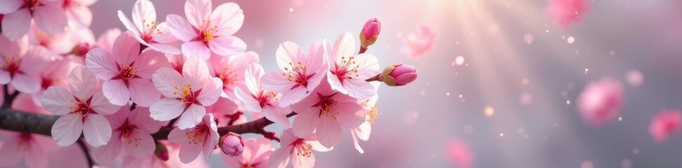 Pink and white cherry blossoms sway gently in the wind, flowers, bloom