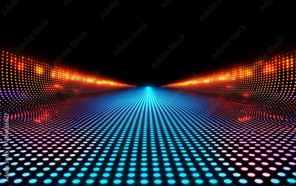 Poster abstract colorful light streaks converging to vanishing point.