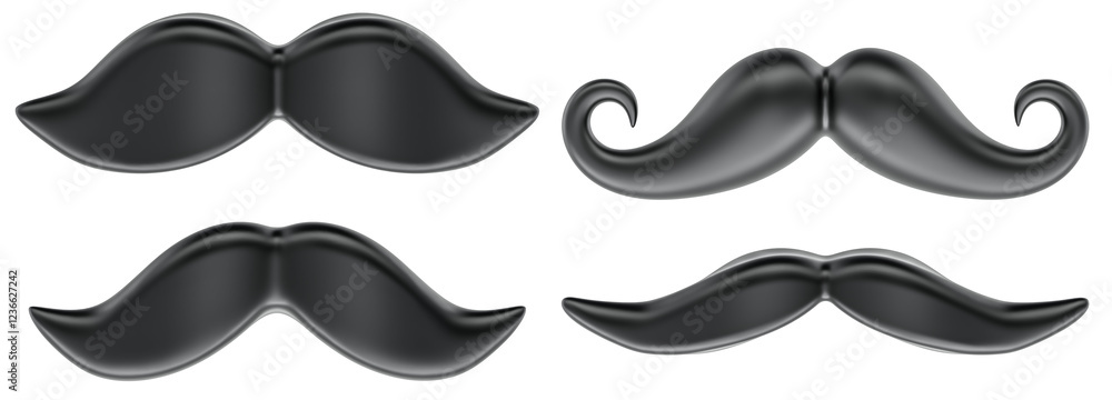 Poster moustache silhouette. different mustache collection. 3d rendering isolated on transparent background
