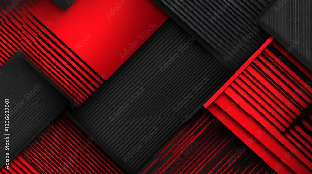Poster abstract geometric design with red and black diagonal lines and overlapping shapes