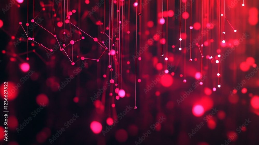 Aufkleber abstract network of illuminated red spheres connected by lines in a dark space