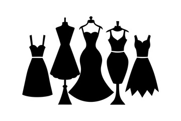 Women dress icon set, Vintage dresses silhouette template designs, frog vector, wedding dress, isolated on transparent background