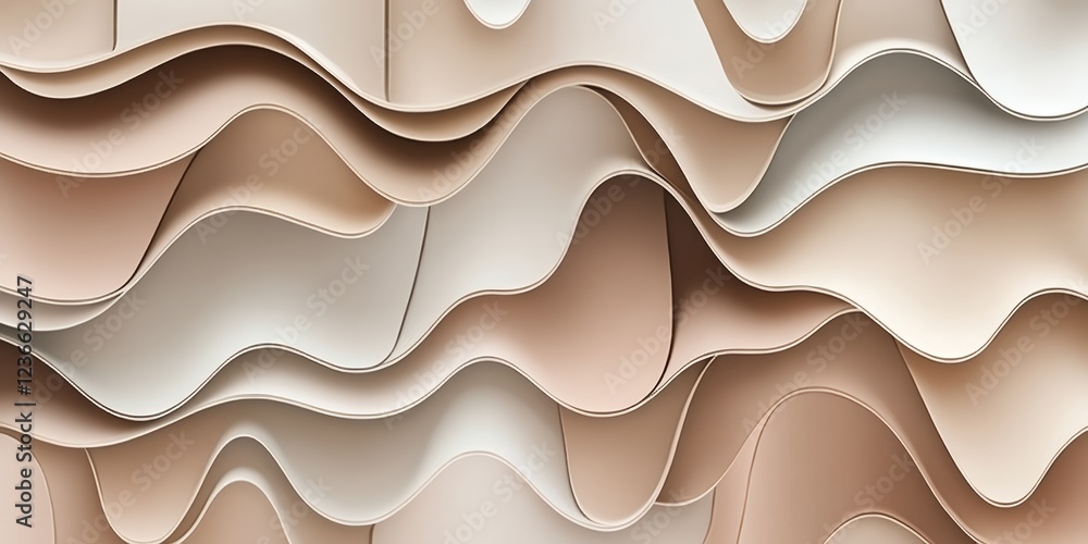 Poster abstract beige and cream wave pattern layered paper design soft undulating texture background