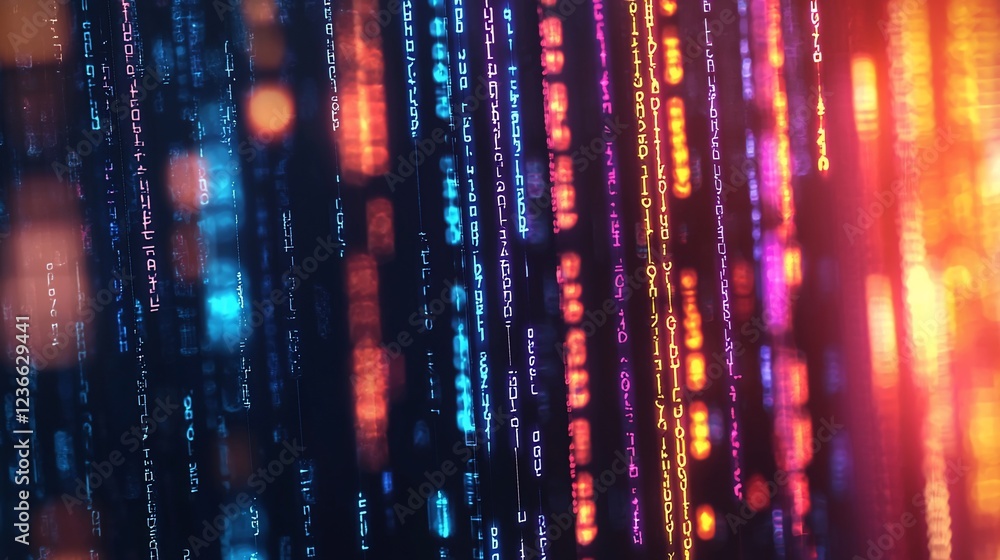Poster Abstract colorful digital data stream background.