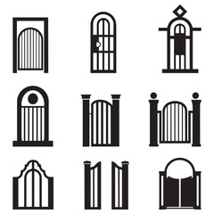 Obraz premium Black and white iron gates and fences set on white background