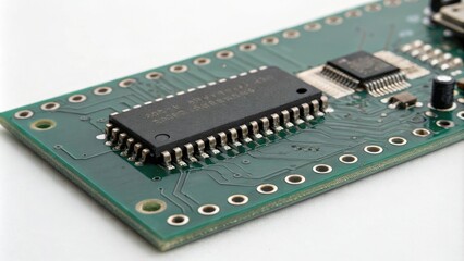 Small electronic circuit board with multiple tracks and tiny metal contacts, electronics components, printed circuit board, tiny metal contacts