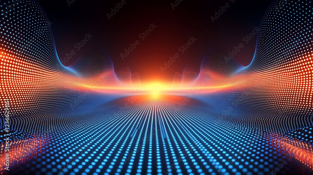 Aufkleber abstract digital landscape with glowing lines and particles.