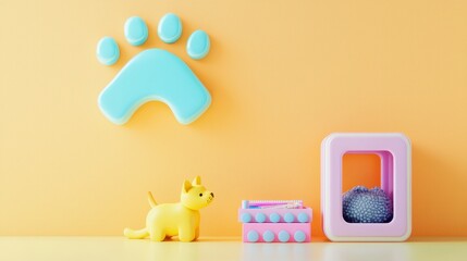Playful Pet Accessories on Vibrant Background