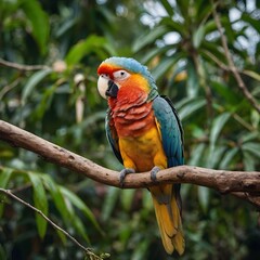 Obraz premium a vibrant parrot perched on a branch in its lush tropical habitat