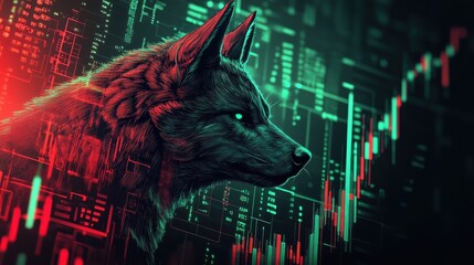 digital illustration presents a vibrant financial trading interface with glowing candlestick charts in red and green, set against a dark background, ideal for tech and investment content.