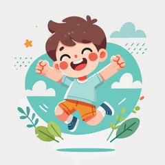 vector of small children jumping happily