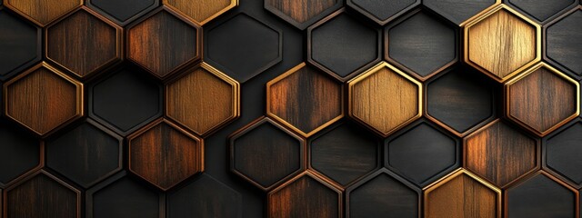 Abstract Hexagon Wooden Pattern Background Design: Dark and Light Brown Geometric Shapes Texture
