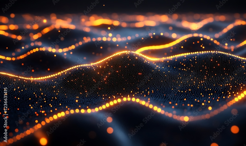 Poster abstract glowing particle wave background.