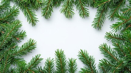 Elegant Arrangement of Green Branches and Pine Cones on a Pure White Background Creating a Refreshing Natural Aesthetic Evoking Calmness and Tranquility in a Minimalist Style
