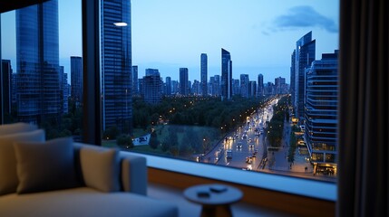 Evening Cityscape View From Apartment Window Captures Urban Life