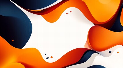 Abstract orange, white, and navy blue liquid swirls. Modern design.