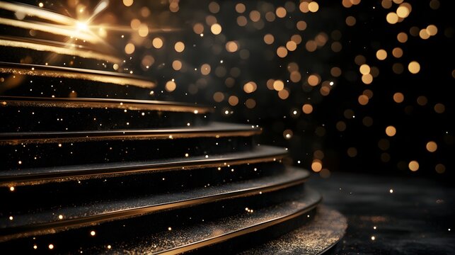 Elegant Black And Gold Steps With Sparkling Lights