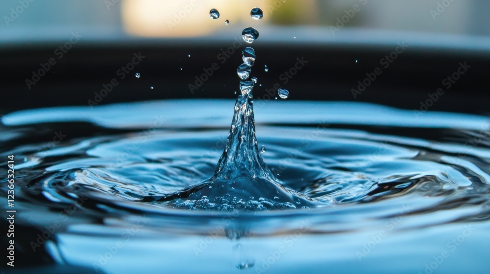 Aufkleber water droplets creating ripples in a circular pool under bright daylight in a serene outdoor setting