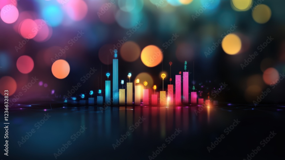 Aufkleber colorful abstract bar graph with bokeh lights in background
