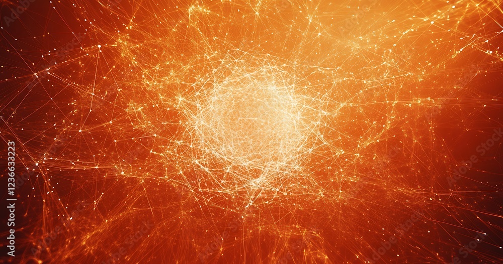 Poster abstract orange network with glowing lines and nodes.