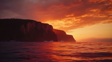 Fiery Sunset Over Coastal Cliffs Ocean Scene