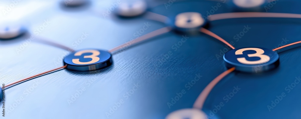 Poster close-up of connected numerical nodes on blue network surface