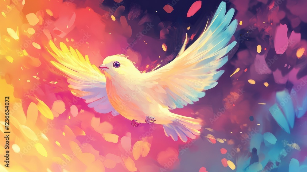 Aufkleber colorful abstract illustration of a bird in flight against a vibrant background filled with bright c