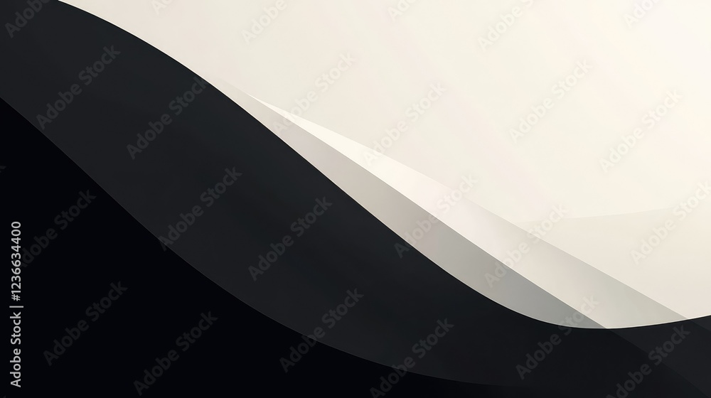Poster abstract layers of soft curves in monochrome tones creating a calm and serene atmosphere in digital 