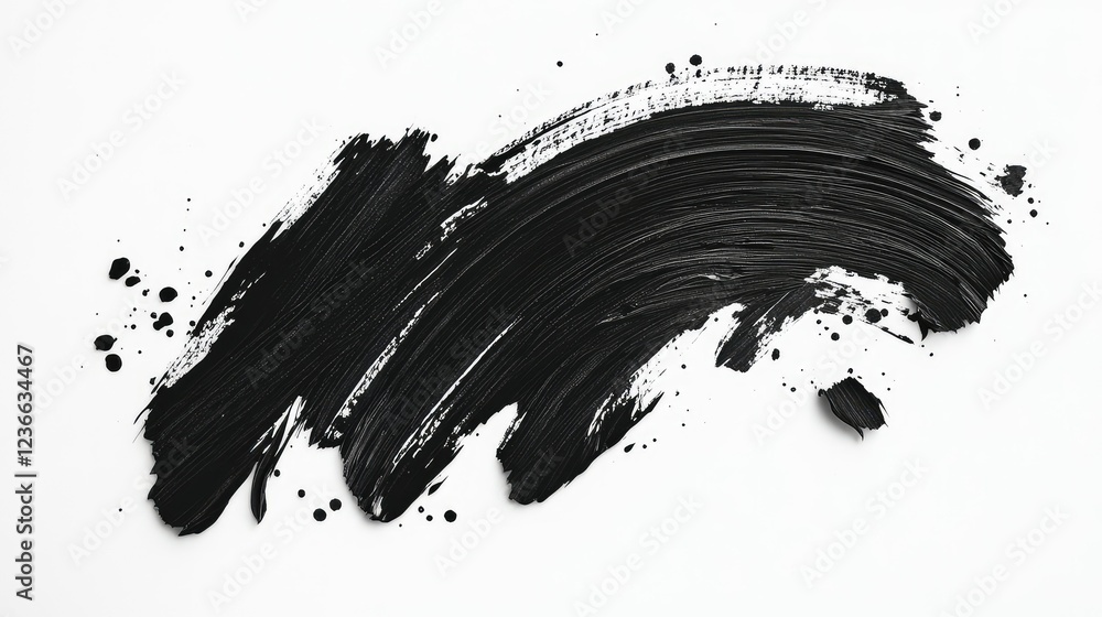 Poster abstract black paint splash on white background, showcasing dynamic brush strokes and artistic textu