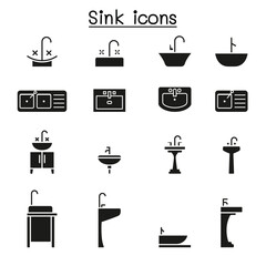 Sink icon set in thin line style