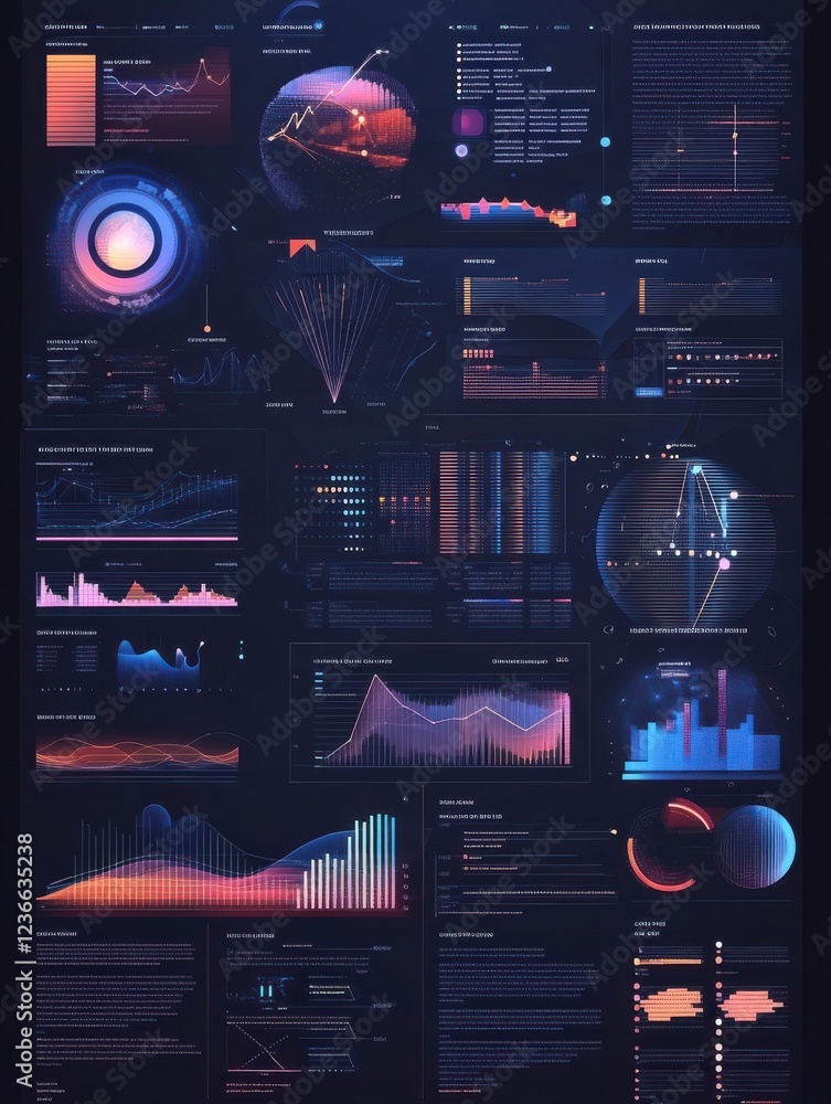 Poster business infographics set with different diagram vector illustration. data visualization elements, m
