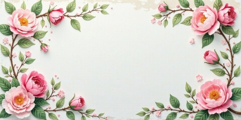 Fototapeta premium Delicate Pink Floral Frame, Perfect for Wedding Invitations, Spring Announcements, or Elegant Greeting Cards