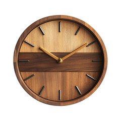 Minimalist Wooden Wall Clock with Metallic Accents Isolated on Transparent Background
