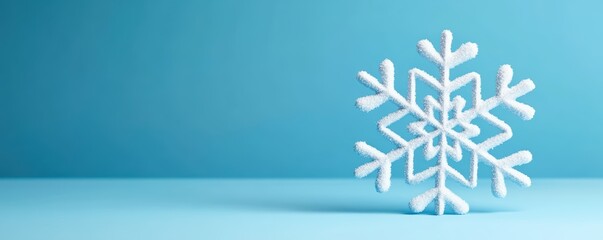 Fototapeta premium Snowflake on blue background with detailed design and shadows