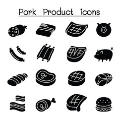 Pig & Pork Product icon set in thin line style