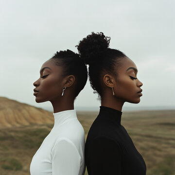 Two black women standing back to back. Generative AI