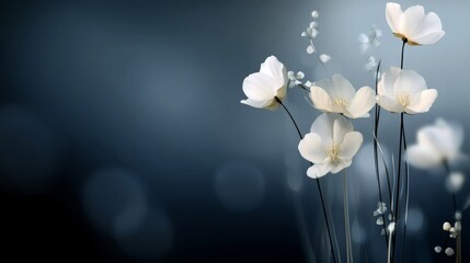Delicate white flowers with soft bokeh background ideal for designer projects and creative compositions in calm settings