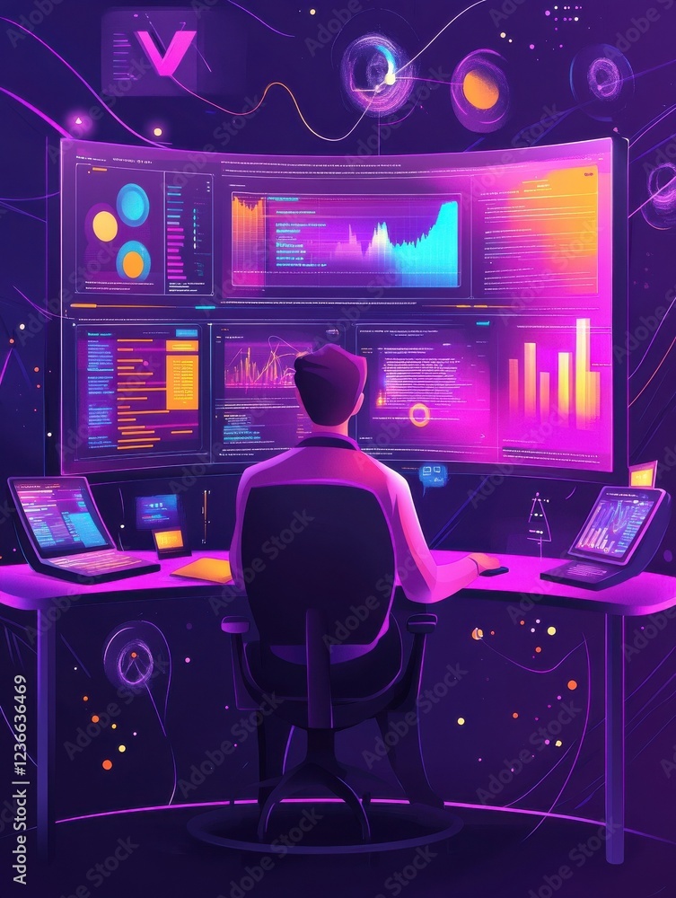 Poster software engineer, statistician, visualizer and analyst working on a project. big data conference, b