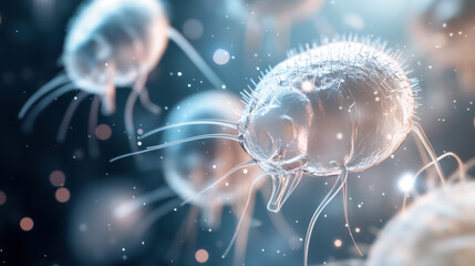 Dust mites under microscope, microscopic view of common allergy triggers