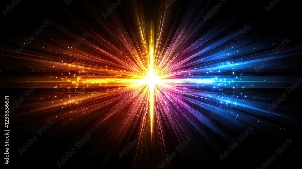 Aufkleber dynamic burst of colorful light rays digital abstract art vibrant background visual spectrum artisti