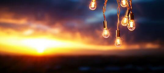 Sunset string lights glow light dusk night