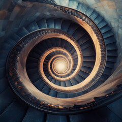 Fototapeta premium Infinite Spiral Staircase Leading into Darkness