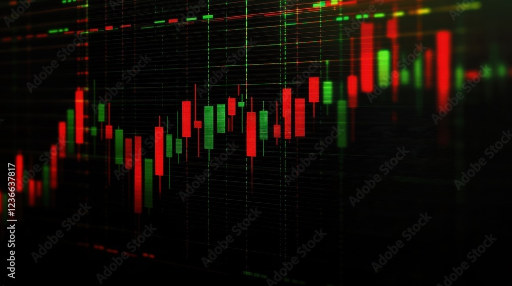 Poster creative glowing blurry forex chart background with binary code. stock and trade concept. 3d renderi