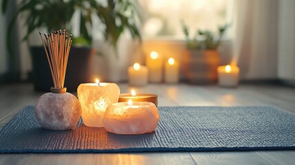 Serene space with candles and incense for relaxation.