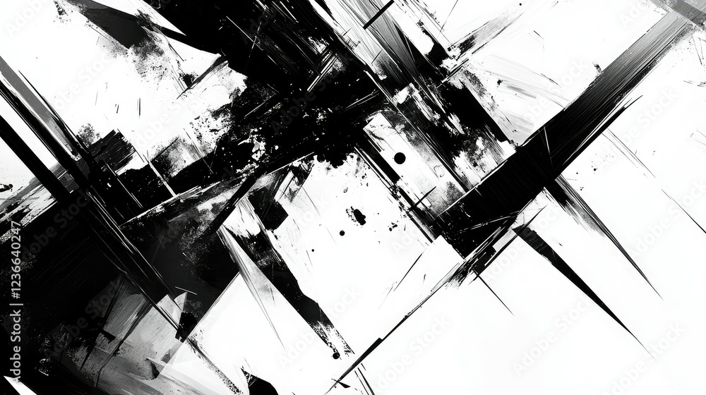 Poster intricate black and white abstract textures with a mix of sharp and curved lines. modern design elem
