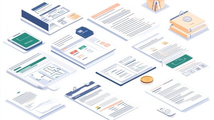 Linear vector isolated illustration set of visual data representation. Tax application form, online map and infographics, personal data protection, financial banking information, calendar planning.