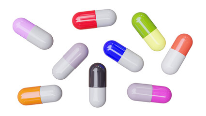 Medicine capsule pills isolated on white, transparent. Health care and pharmacy concept. 