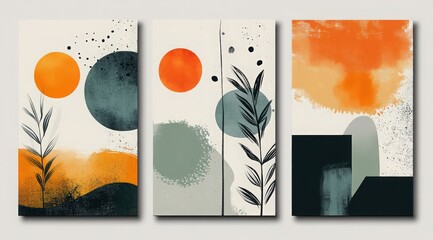 Abstract art set of three modern canvases in muted colors